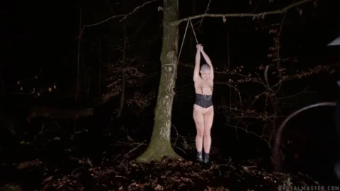 Emily Twists Under Outdoor Lash in Moonlit Woods